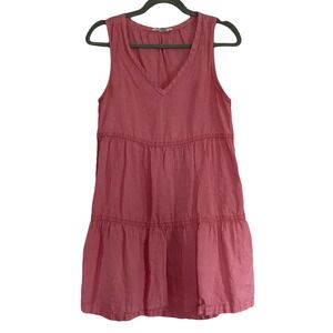 Lucky Brand Linen Pink Relaxed Flowy Tiered Boho Feminine Mini Dress‎ Small